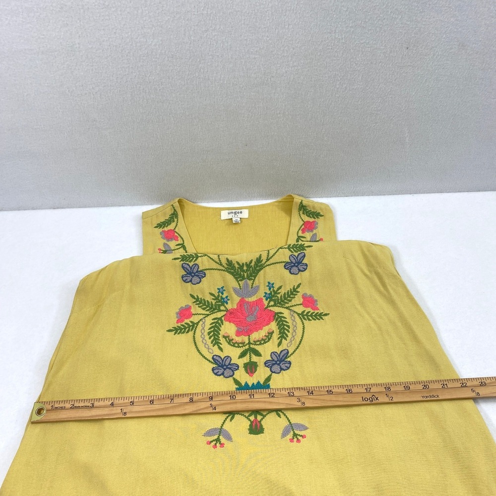Umgee Dress Women Medium Yellow Floral Embroidered V-Neck Sleeveless Boho Shift - Picture 8 of 11